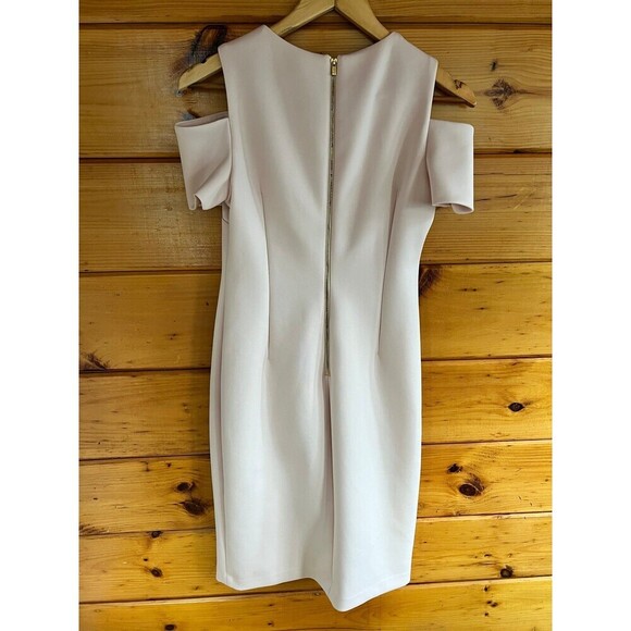 CALVIN KLEIN COLD SHOULDER PINK LINED DRESS SZ 8 - Picture 3 of 5